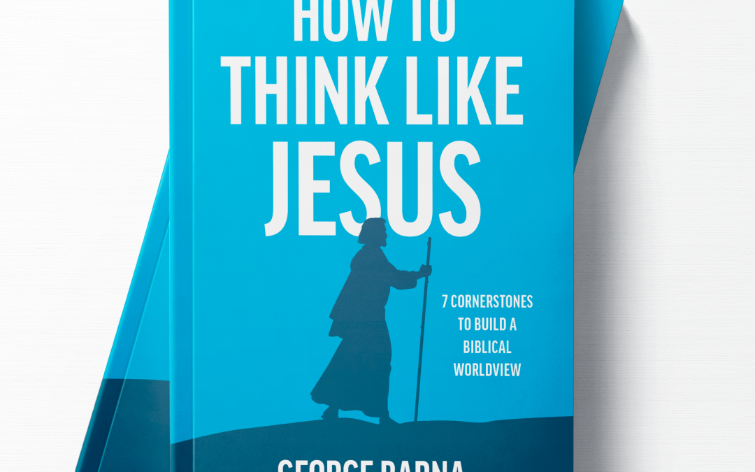Blue book cover with large white title 'HOW TO THINK LIKE JESUS' and a dark silhouette of a figure with a staff