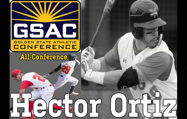 GSAC All-Conference banner featuring Hector Ortiz with a baseball batter image